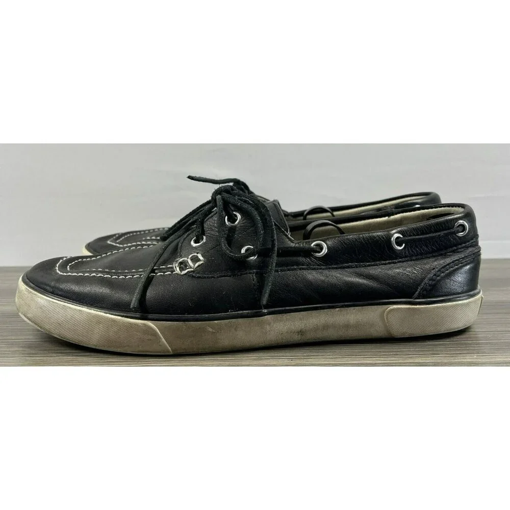 Polo Ralph Lauren Men's Boat Shoes 10 Navy Blue‎ Pony Sander Tie Slip On Canvas